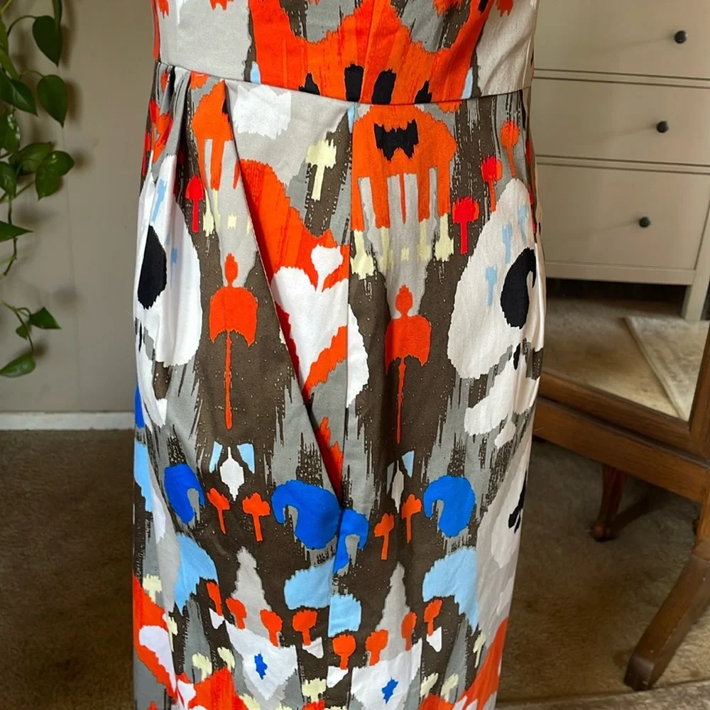 Maggy London Blue & Orange Geometric Print Sleeveless Women's Sheath Dress Sz 14 - Picture 7 of 11